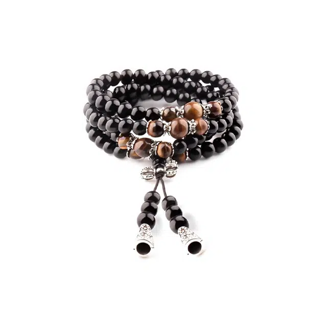 迷颂玛 国潮高级感民族风平安配饰本命年 多圈叠戴 复古佛珠转运 简约小众高级感 黑曜石 玉石手串 男女同款情侣款