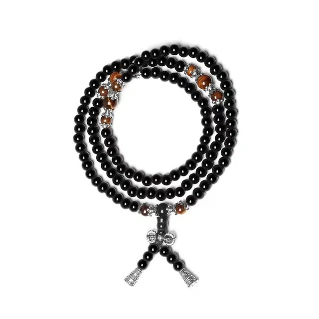 月岚 新中式六字真言招财藏式佛珠转运珠国潮高级感 民族风 转运 绕指柔 多圈 黑曜石 玉石手串 男女同款情侣款