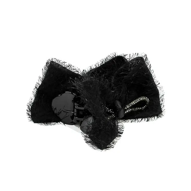 卡铂雅 黑色毛绒休闲时尚潮流设计港风气质复古极简高级感 发夹 女款