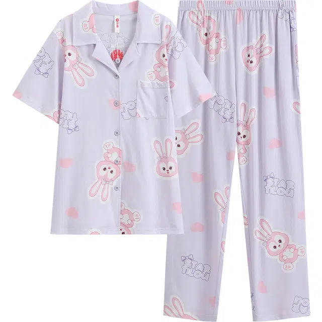 芬腾 甜美舒适休闲短袖长裤家居服可外穿睡衣套装 女款 香芋紫