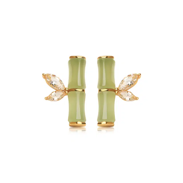 饰伴 青竹雅韵新中式可爱国潮竹节优雅精致 合金 锆石 耳环 女款