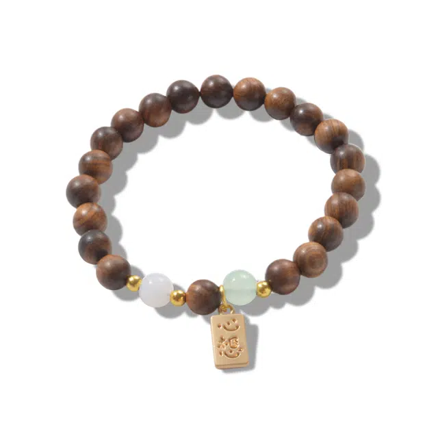 月岚 心想事成福牌 小众设计 转运招财 典雅气质 招财纳福 绕指柔复古 木作 手串 男女同款情侣款 檀木