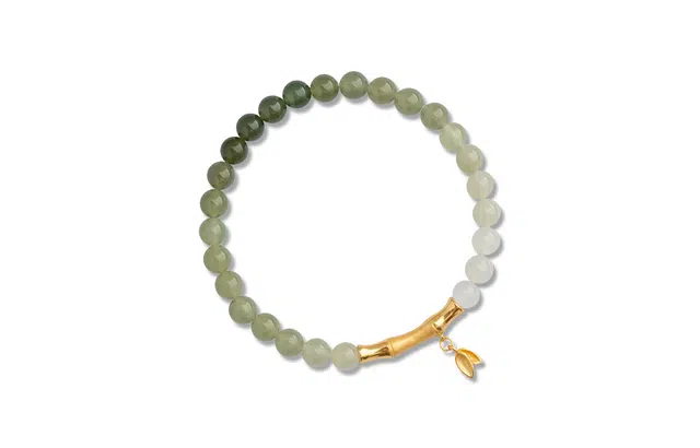 尚银福 冰青竹节 新中式优雅气质国风经典招财纳福古典大气节节高升几何竹叶吊坠小众设计感 玻璃 手串 女款