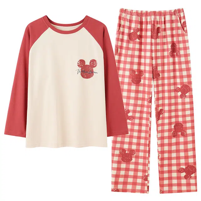 莫代尔 亲肤透气耐磨舒适柔软长袖休闲可外穿秋冬季睡衣套装 女款 杏色