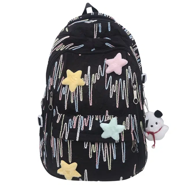 帕克熊 小众设计多巴胺星星大容量 尼龙拼网 双肩包 女款 黑色/粉色/白色/紫色