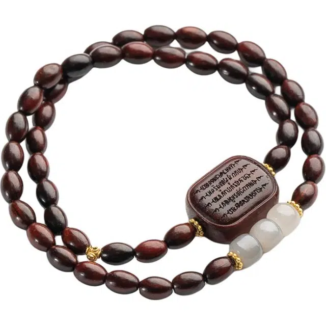 仙源 五条纹  米珠双圈新中式文玩念珠  平安福 木作 手串 女款 紫檀