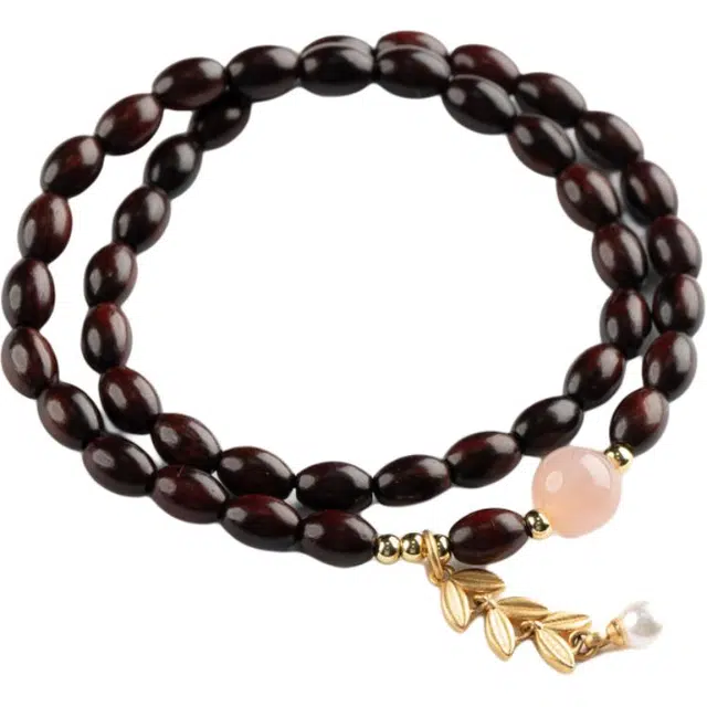 仙源 麦穗 大麦米珠招财文玩念珠盘玩 平安福 合金 木作手串 女款 紫檀