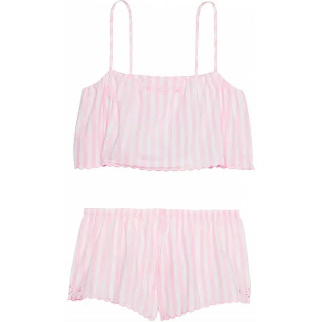 Victoria's Secret PINK Heritage Cotton Eyelet Cami & Flutter Shorts Set Pink