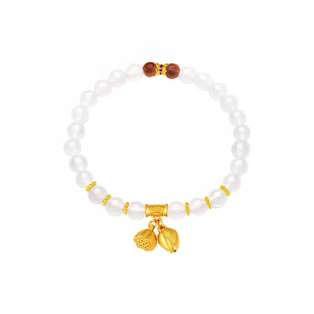 周百福 两世欢 国潮新中式复古民族风简约转运莲蓬荷莲并蒂气质温婉 玉髓 玉石手串 女款