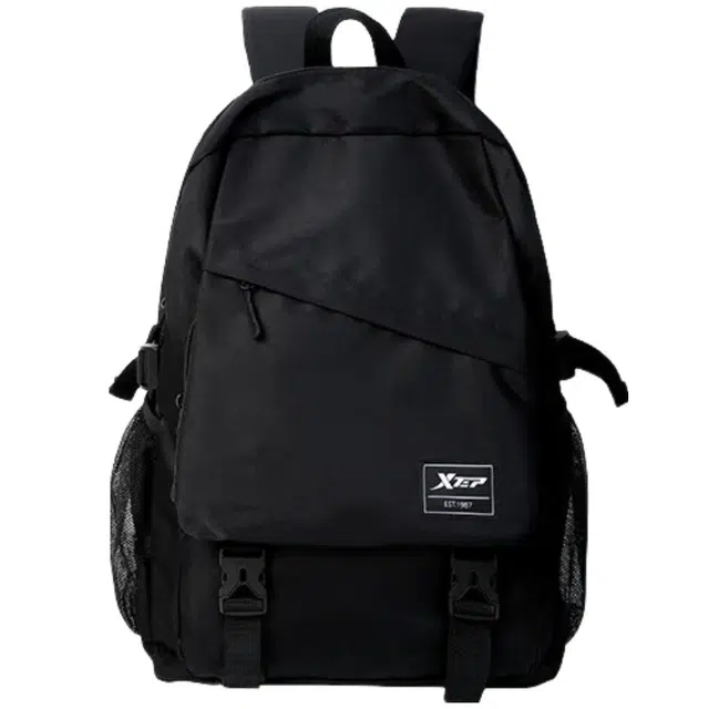 特步 国潮大容量初高中大学生旅行撞色电脑包休闲时尚百搭轻便出游背包 双肩包 红白色黑色 牛津纺 男女同款情侣款