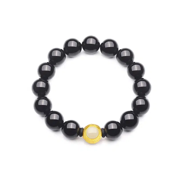 佐卡伊 个性圆珠黑石 首饰简约 手饰 黑曜石 玉石手串 男女同款情侣款