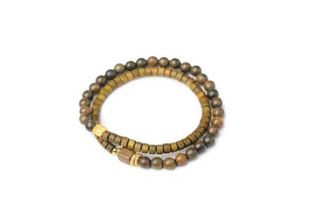 三檀小舍 国潮新中式 小众设计高级轻奢双圈叠戴文玩盘玩 木作 手串 男女同款情侣款 绿檀