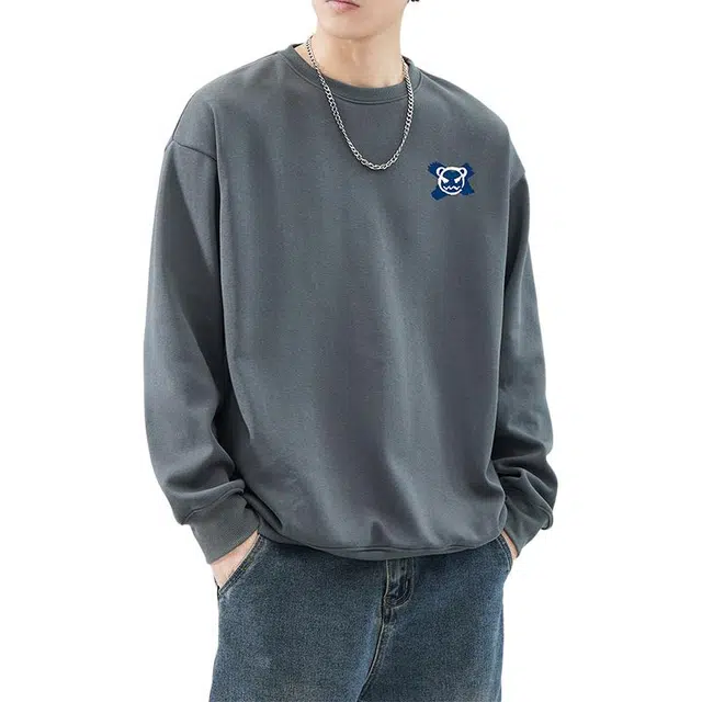 雅鹿 美式宽松百搭卡通印花圆领套头长袖卫衣 男款