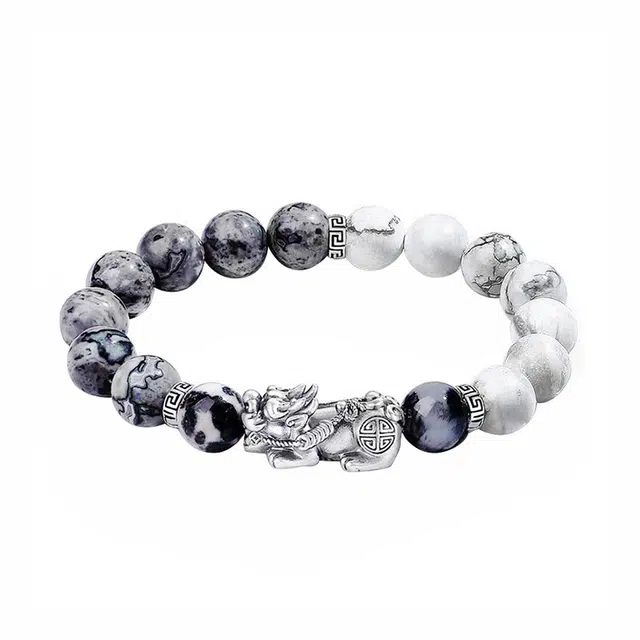 周百福 招财貔貅吞金兽 国潮新中式八方来财转运珠招财纳福绕指盘玩文玩珠串珠 地图石 手串 男款