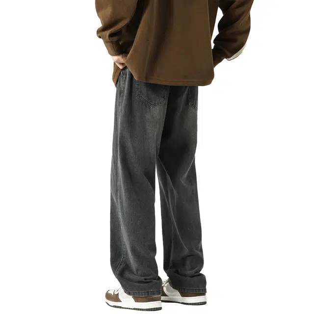 寻星记 美式复古街头水洗做旧系带抽绳直筒高街经典时尚风宽松舒适百搭潮牌休闲工装牛仔裤 男女同款