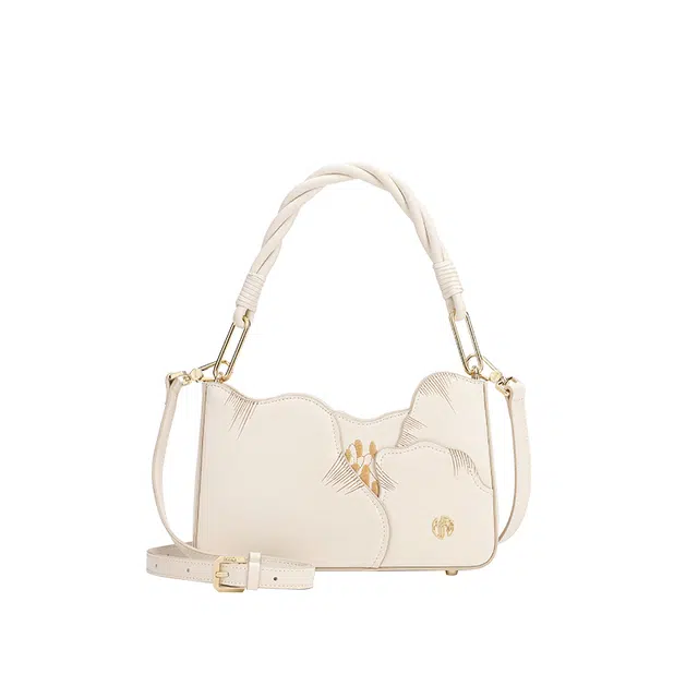 古伊西 京花初绽新中式腋下单肩包 中国风花卉刺绣工艺 牛皮 时尚手提包旗袍斜挎包 女款 米白色