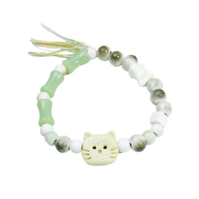 大唐国鼎 饼干小猫 精致轻奢甜美少女心 森系小清新小众设计高级感 日常通勤简约百搭 陶瓷 手链 女款