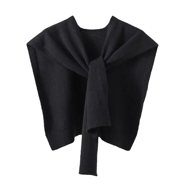 北极绒 纯色针织外搭韩版小坎肩交叉洋气搭肩 披肩 女款