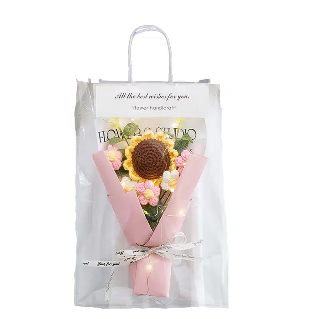 雄俊 创意成品手工编织毛线花束 玫瑰花向日葵 玩具