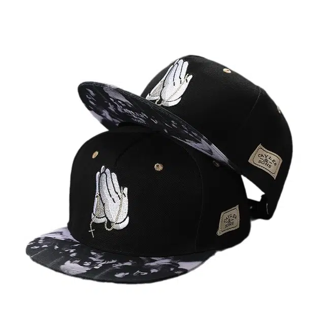 木林森 双手合十刺绣提花嘻哈平沿青年韩版街舞学生防晒遮阳 棉 棒球帽 男女同款情侣款