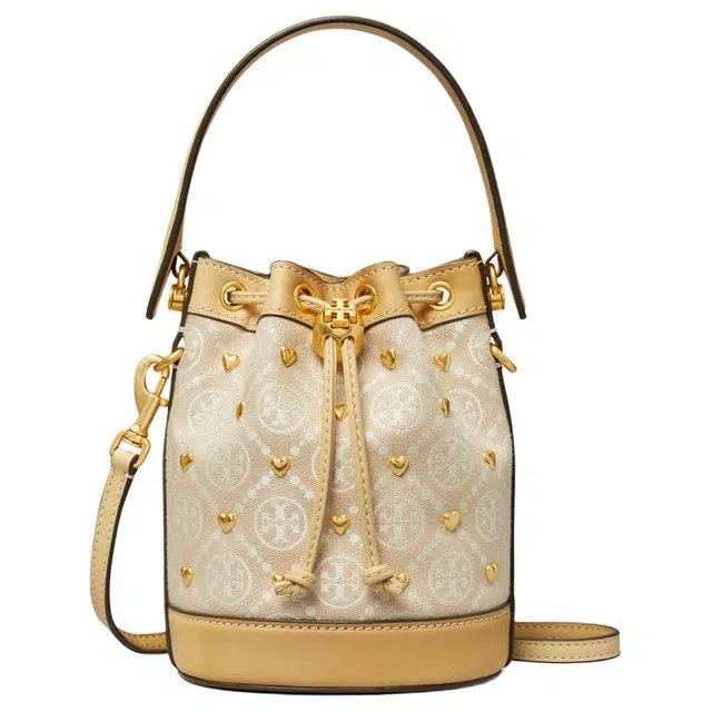 Tory Burch T Monogram Mini Bucket Bag Ivory