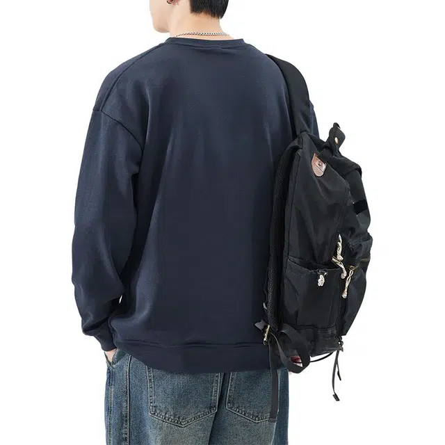 雅鹿 国风宽松圆领长袖国潮衣服落肩卫衣 男款