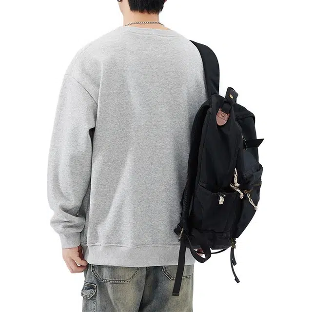 雅鹿 国风宽松圆领长袖国潮衣服落肩卫衣 男款