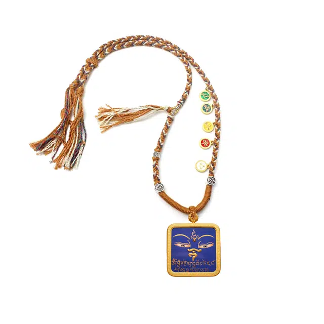 玉临门 国潮平安健康 药师佛法眼加心咒可爱版唐卡热贡手绘 合金 吊坠 男女同款情侣款