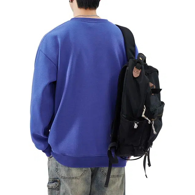 雅鹿 国风宽松圆领长袖国潮衣服落肩卫衣 男款