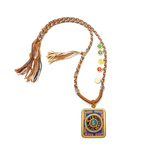 玉临门 国风藏式复古扎基拉姆心咒唐卡热贡手绘 合金 吊坠 男女同款情侣款