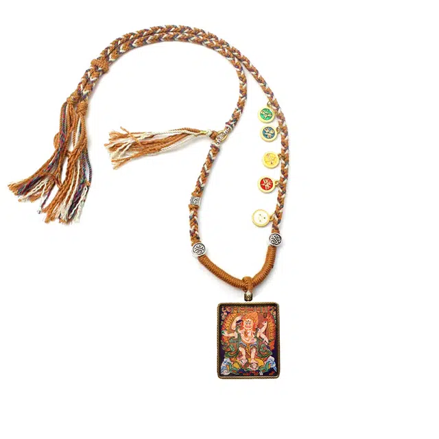 玉临门 新中式吉祥保佑白六臂玛哈嘎拉唐卡热贡手绘 合金 吊坠 男女同款情侣款