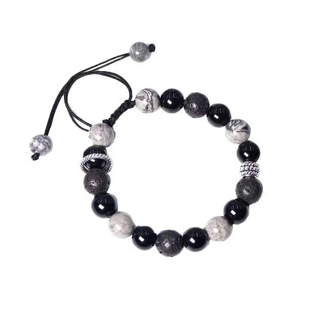 大唐国鼎 金银环串珠 复古霸气新中式高级感   大气极简冷淡风中性 黑曜石 玉石手链 男款