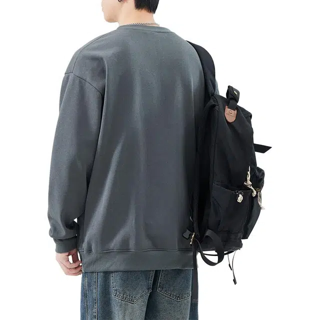 雅鹿 国风宽松圆领长袖国潮衣服落肩卫衣 男款