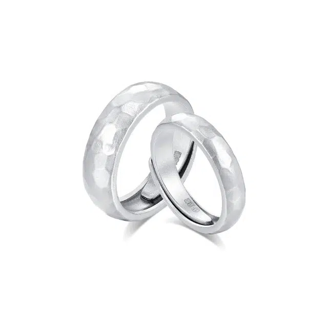 炽热 为爱加冕 星河素圈不规则唾纹对戒开口一对可调节 足银 戒指 男女同款情侣款