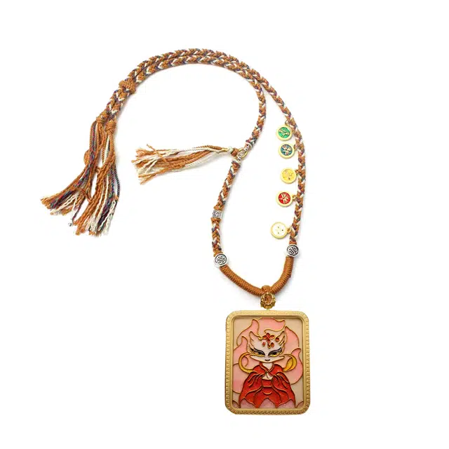 玉临门 国潮转运平安九尾狐仙唐卡热贡手绘 合金 吊坠 男女同款情侣款