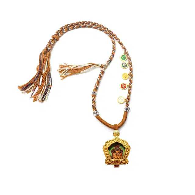 玉临门 国风财源滚滚 黄财神唐卡热贡手绘 合金 吊坠 男女同款情侣款