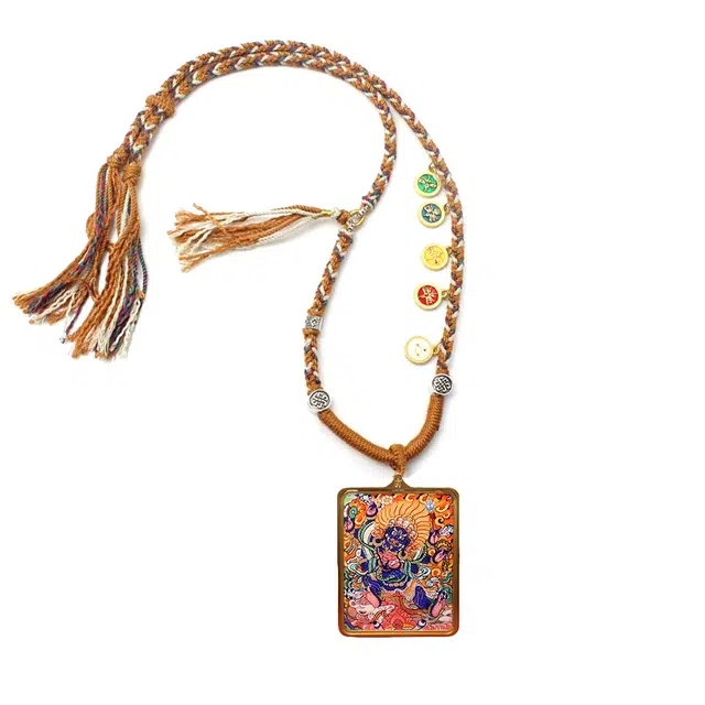 玉临门 新中式藏式复古大黑天唐卡热贡手绘 合金 项坠/吊坠 男女同款情侣款 礼盒