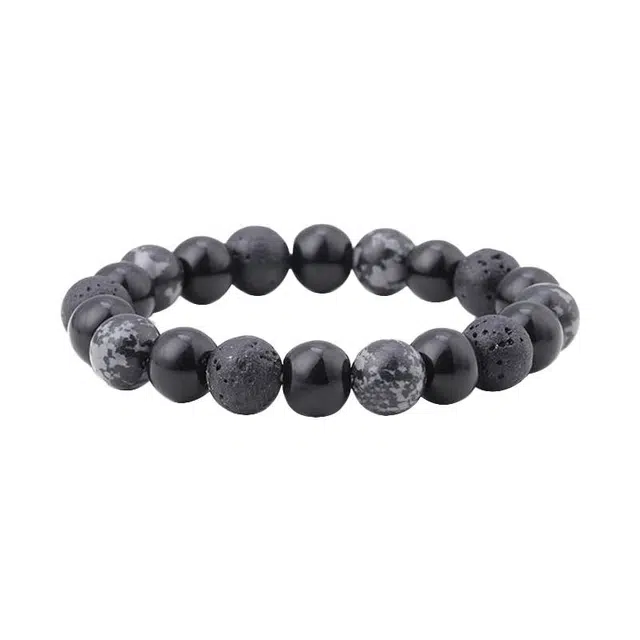 大唐国鼎 火山石 国潮复古酷黑系简约高级感 小众设计文艺磨砂质感 百搭时尚 黑曜石 玉石手串 男款