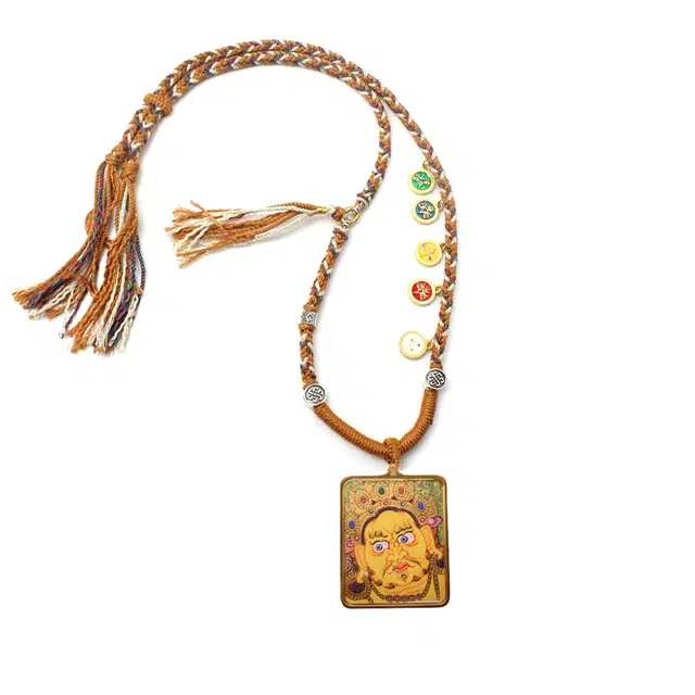 玉临门 国潮财源滚滚黄财神唐卡热贡手绘 合金 吊坠 男女同款情侣款