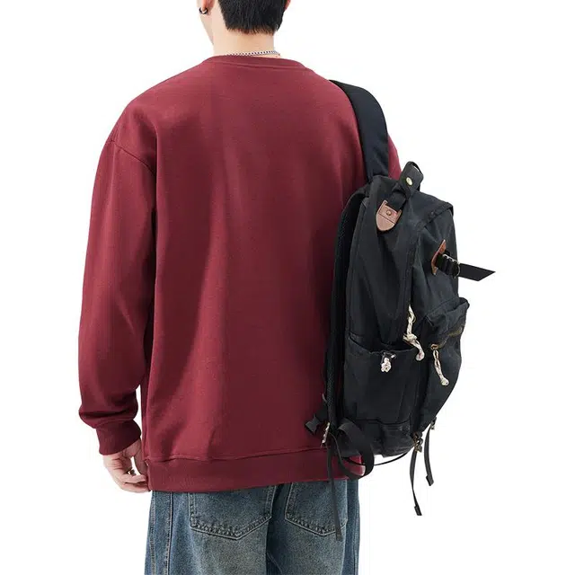 雅鹿 国风宽松圆领长袖国潮衣服落肩卫衣 男款