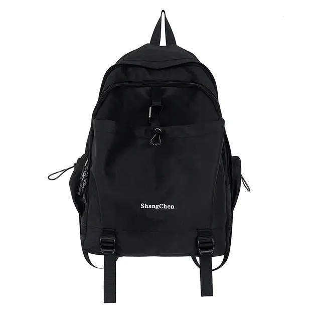 帕克熊 纯色简约气质通用百搭潮流 尼龙 双肩包 男女同款情侣款 黑色/白色