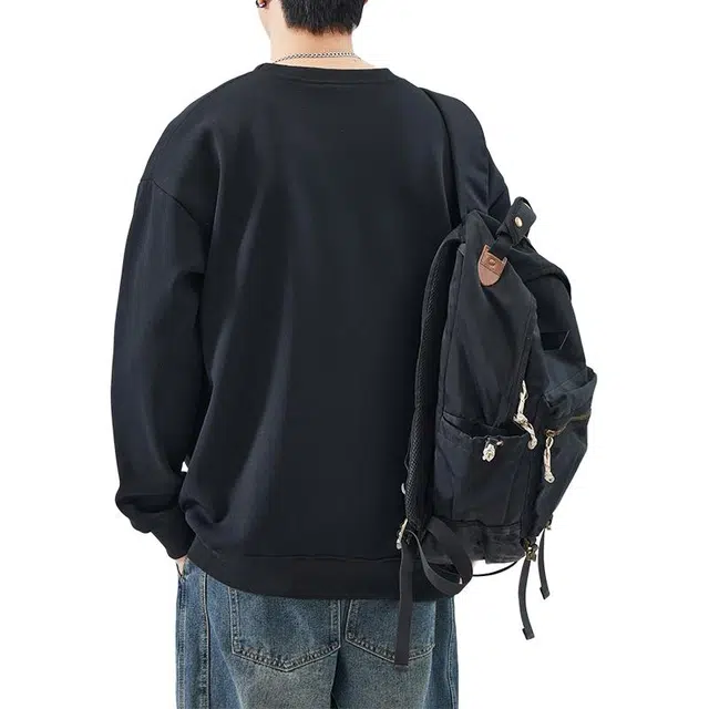 雅鹿 国风宽松圆领长袖国潮衣服落肩卫衣 男款