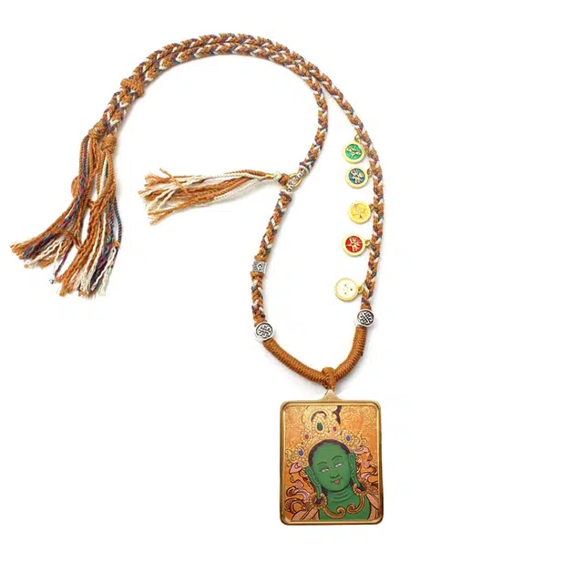 玉临门 新中式好连连绿度母唐卡热贡手绘 合金 吊坠 男女同款情侣款