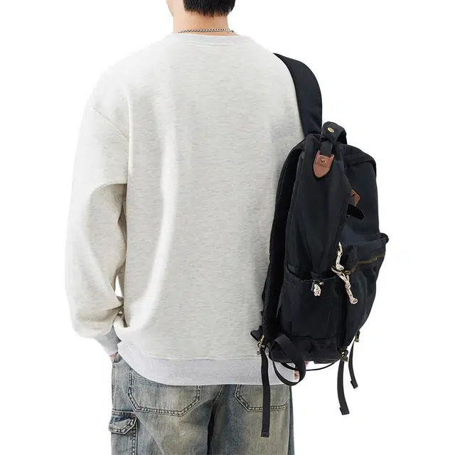 雅鹿 国风宽松圆领长袖国潮衣服落肩卫衣 男款