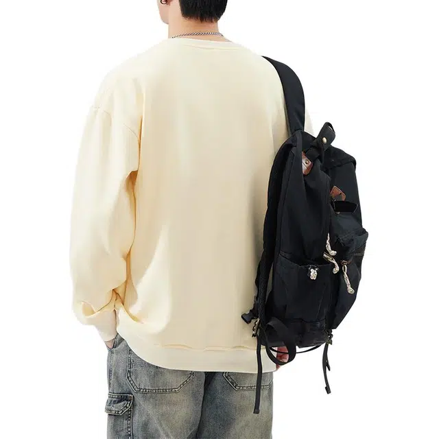 雅鹿 国风宽松圆领长袖国潮衣服落肩卫衣 男款