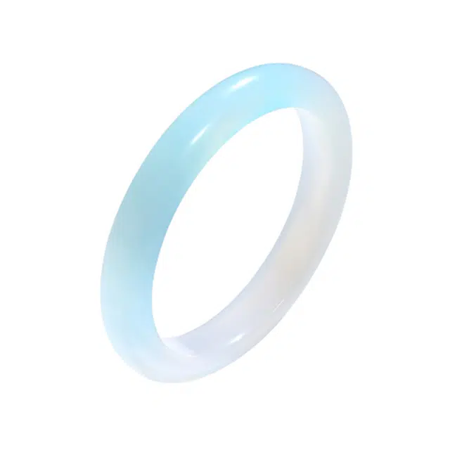 周百福 半水奶蓝 国潮新中式原创设计叮当镯渐变蓝温柔古风美人条人鱼姬细汉服旗袍 玉髓 玉石手镯 女款