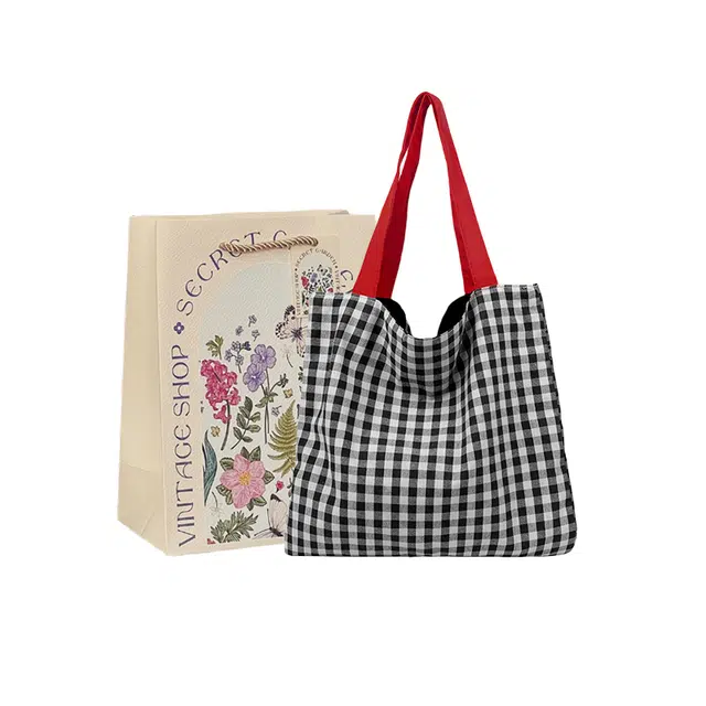 爱尔绅特 大容量简约条纹格子文艺慵懒风 帆布 帆布包单肩包 女款 黑色/咖啡色/蓝色