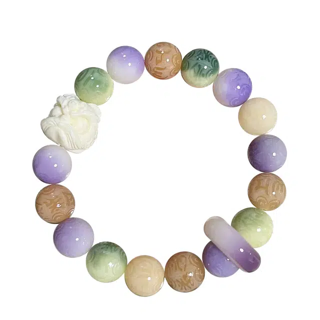 琉堇 新中式六字真言转运珠 国潮招财纳福文玩佛珠 古风瑞兽醒狮盘玩串珠 休闲解压 平安守护 菩提根 手串 男女同款情侣款