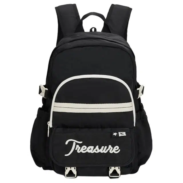 特步 时尚休闲拉链开合 织物 双肩包 男女同款情侣款 黑色