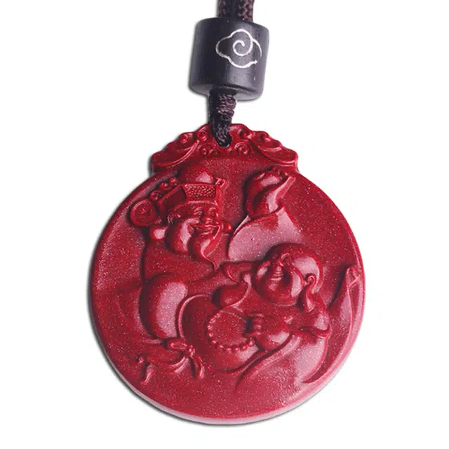 妍韵珠宝 招财弥勒佛 再造辰砂朱砂 玉石吊坠 男女同款情侣款